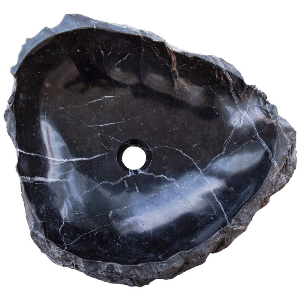 Black Marble Natural Stone Handcrafted Vessel Sink 31 x 23 x 6 Inches Modern Contemporary