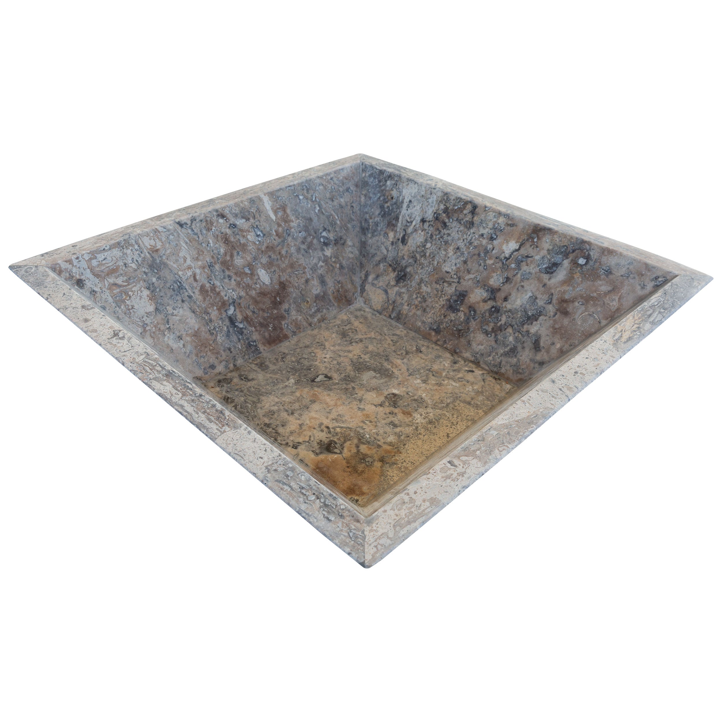Silver Travertine Natural Stone Outdoor Fire Pit 24x24 Inches for Patio Backyard