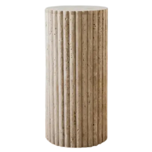 Light Travertine Natural Stone Fluted Plinth Side Table Honed