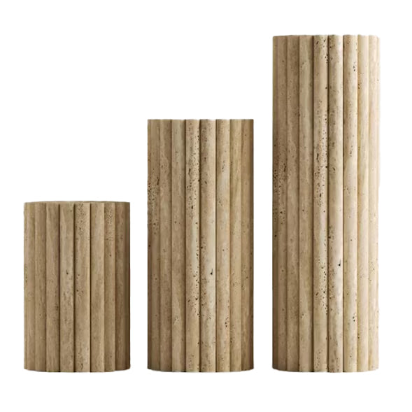 Light Travertine Natural Stone Fluted Plinth Side Table Honed