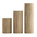 Light Travertine Natural Stone Fluted Plinth Side Table Honed