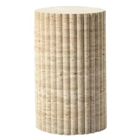 Light Travertine Natural Stone Fluted Plinth Side Table Honed