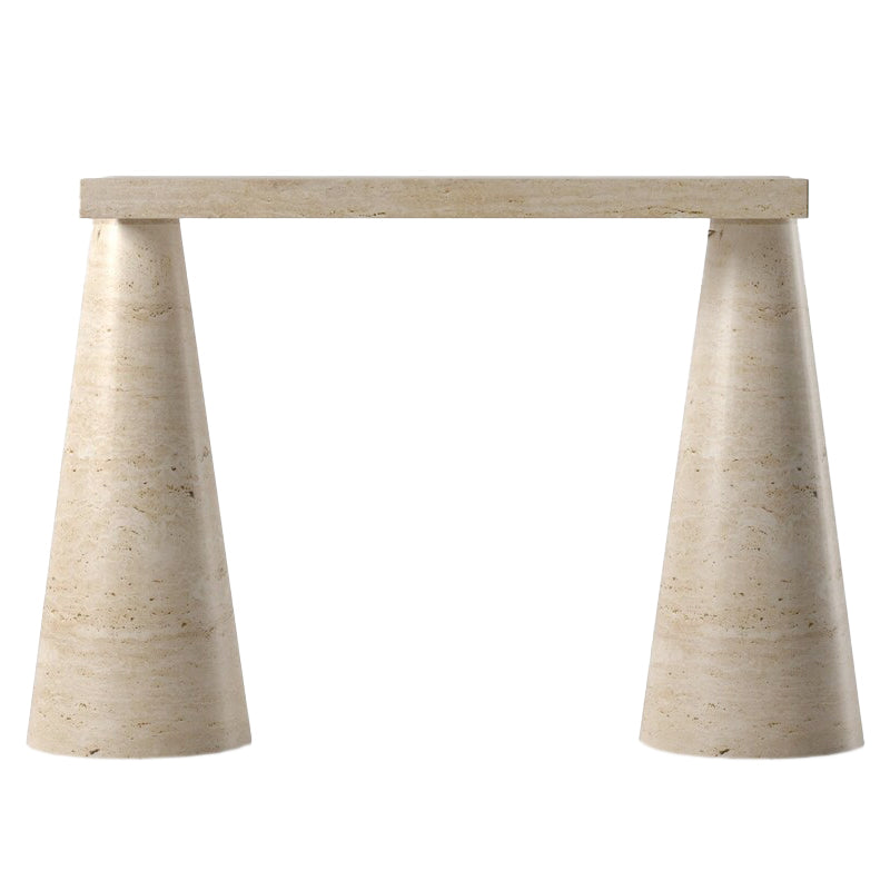 White Travertine Console Table - Polished Finish Cone Legs 15x40