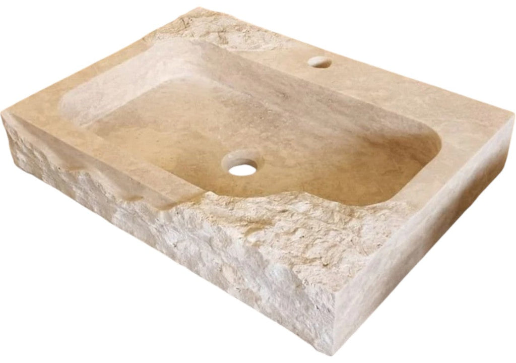 Light Travertine Rustic Textured Edge Wall-Mount Bathroom Sink