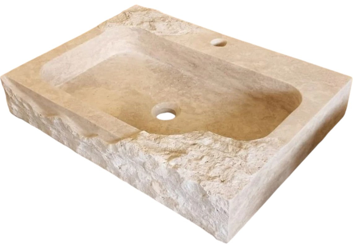 Light Travertine Rustic Textured Edge Wall-Mount Bathroom Sink