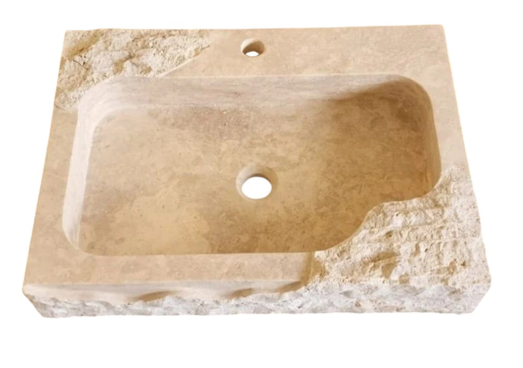 Light Travertine Rustic Textured Edge Wall-Mount Bathroom Sink