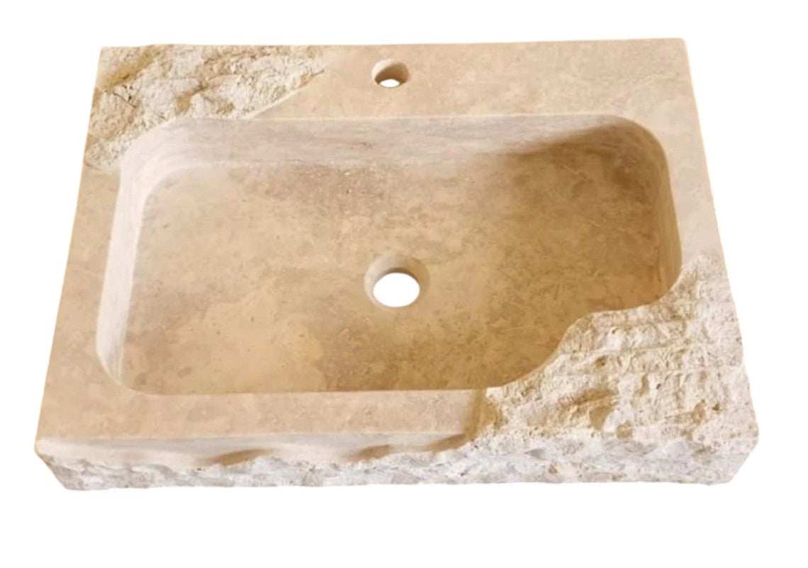 Light Travertine Rustic Textured Edge Wall-Mount Bathroom Sink