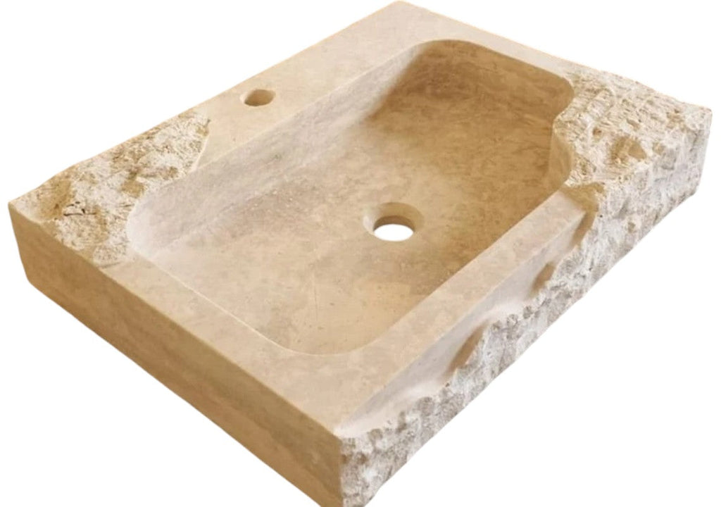 Light Travertine Rustic Textured Edge Wall-Mount Bathroom Sink
