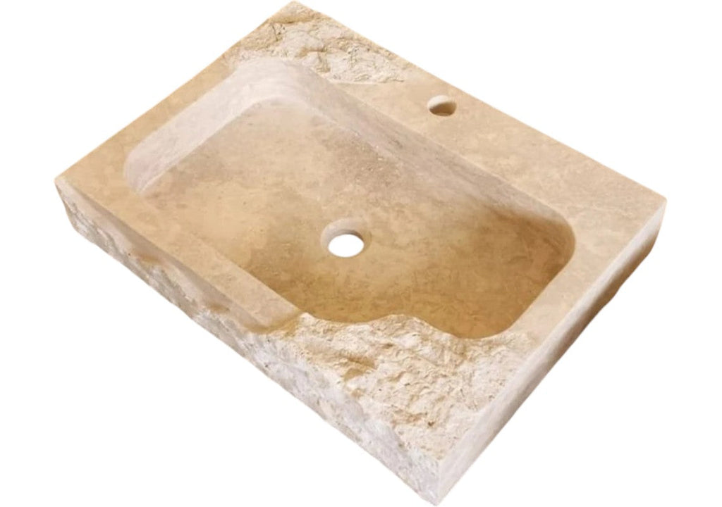 Light Travertine Rustic Textured Edge Wall-Mount Bathroom Sink