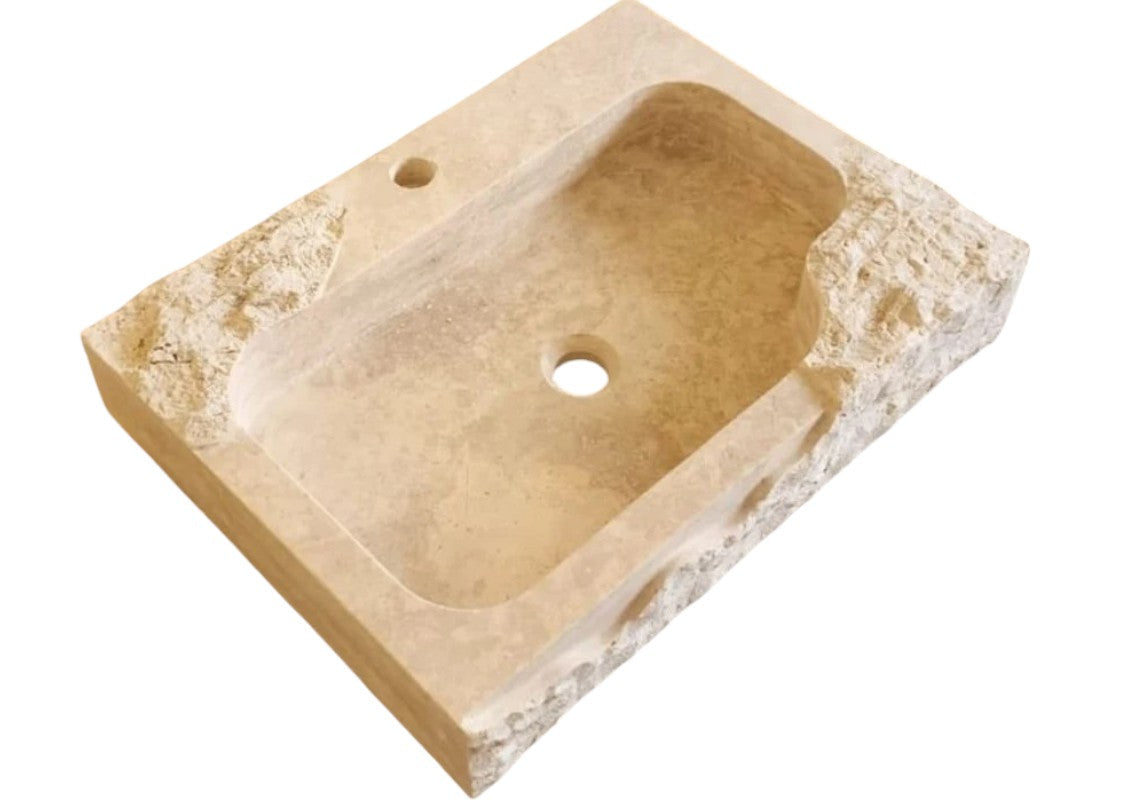 Light Travertine Rustic Textured Edge Wall-Mount Bathroom Sink
