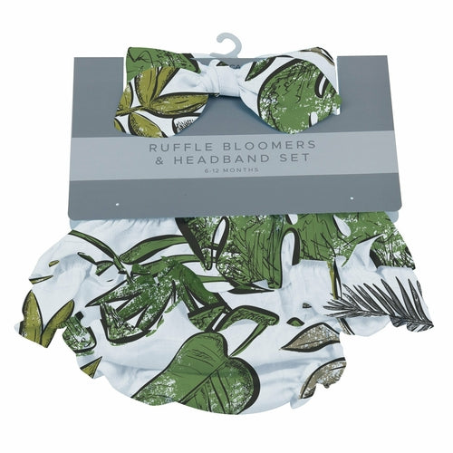 Tropical Leaf Ruffle Bloomers Headband Set Infant Summer