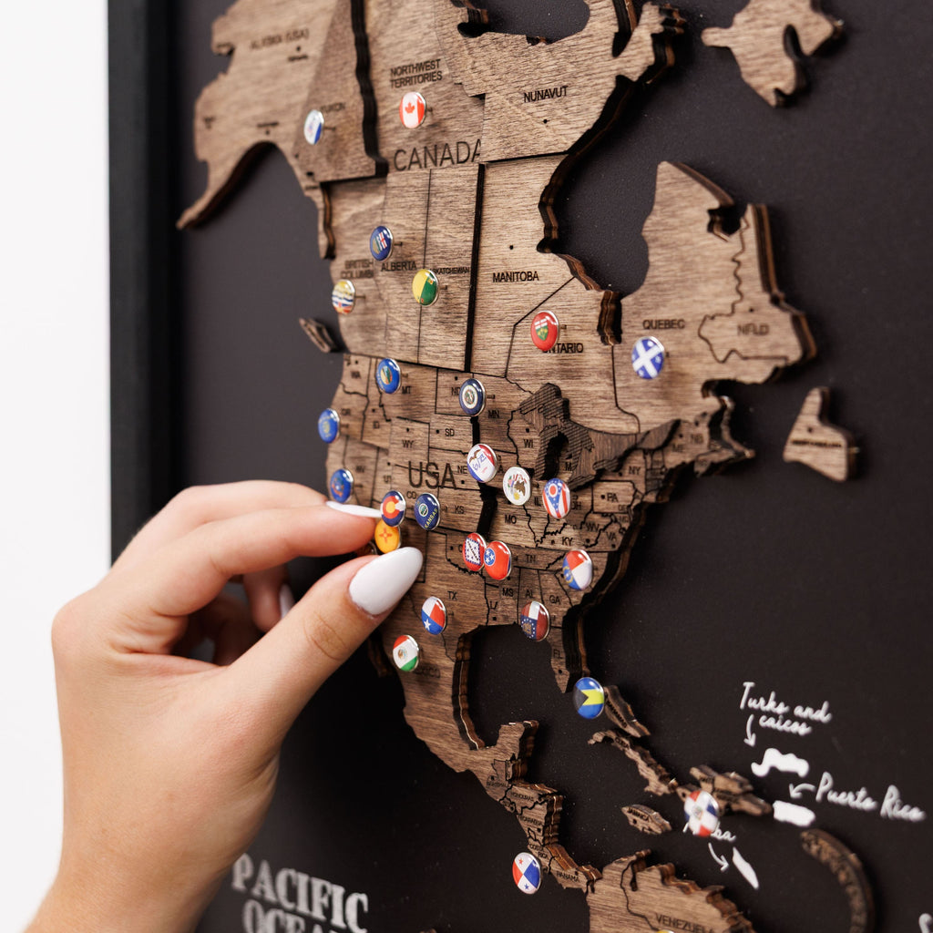 Triptych Wooden World Map (Dark Walnut)
