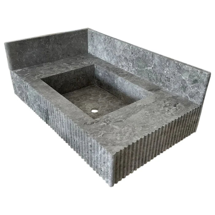 Tundra Gray Marble Rectangular Sink 16x32 - 6 Inch Backsplash