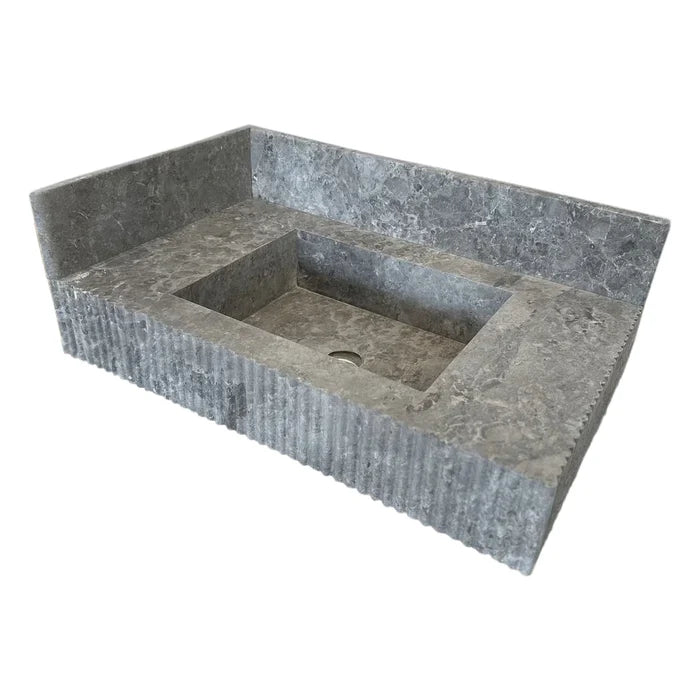 Tundra Gray Marble Rectangular Sink 16x32 - 6 Inch Backsplash