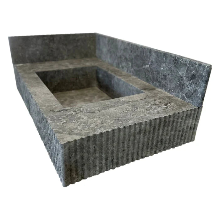 Tundra Gray Marble Rectangular Sink 16x32 - 6 Inch Backsplash