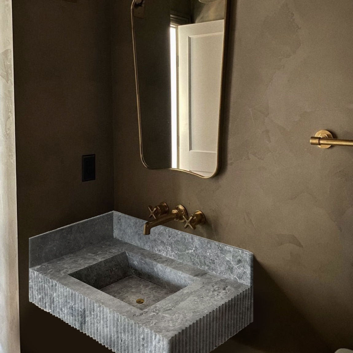 Tundra Gray Marble Rectangular Sink 16x32 - 6 Inch Backsplash