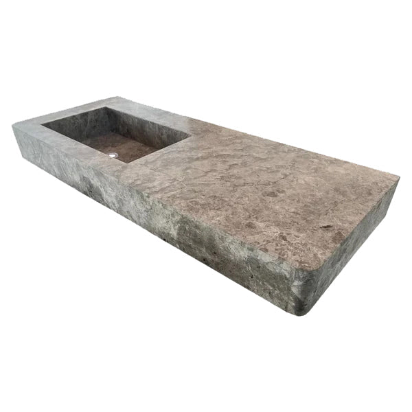 Tundra Gray Marble Wall Mounted Rectangular Vanity Sink 48x20