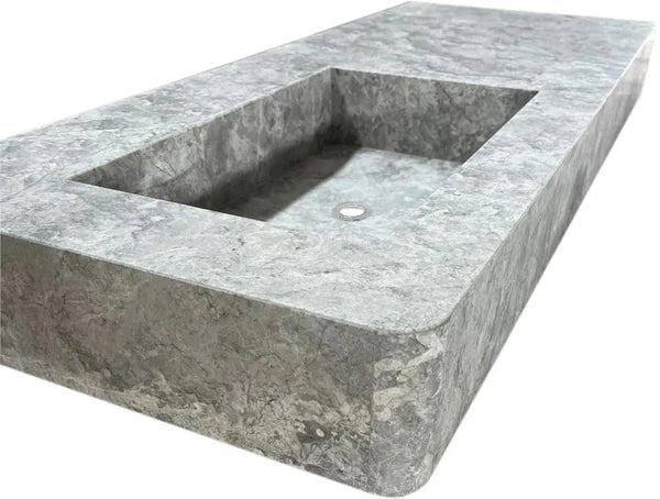 Tundra Gray Marble Wall Mounted Rectangular Vanity Sink 48x20