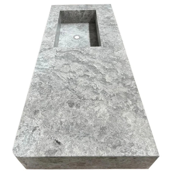 Tundra Gray Marble Wall Mounted Rectangular Vanity Sink 48x20
