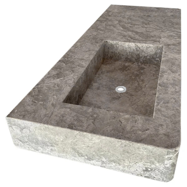Tundra Gray Marble Wall Mounted Rectangular Vanity Sink 48x20