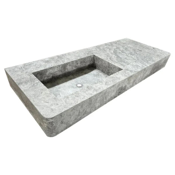 Tundra Gray Marble Wall Mounted Rectangular Vanity Sink 48x20