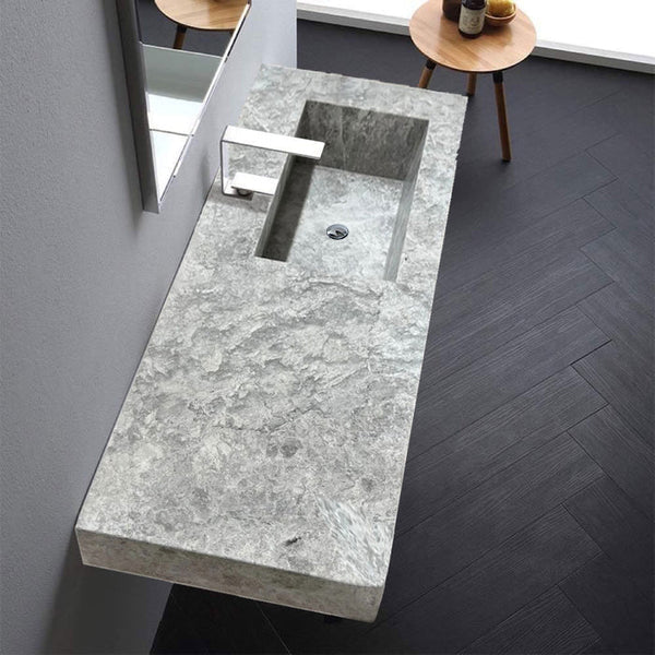 Tundra Gray Marble Wall Mounted Rectangular Vanity Sink 48x20