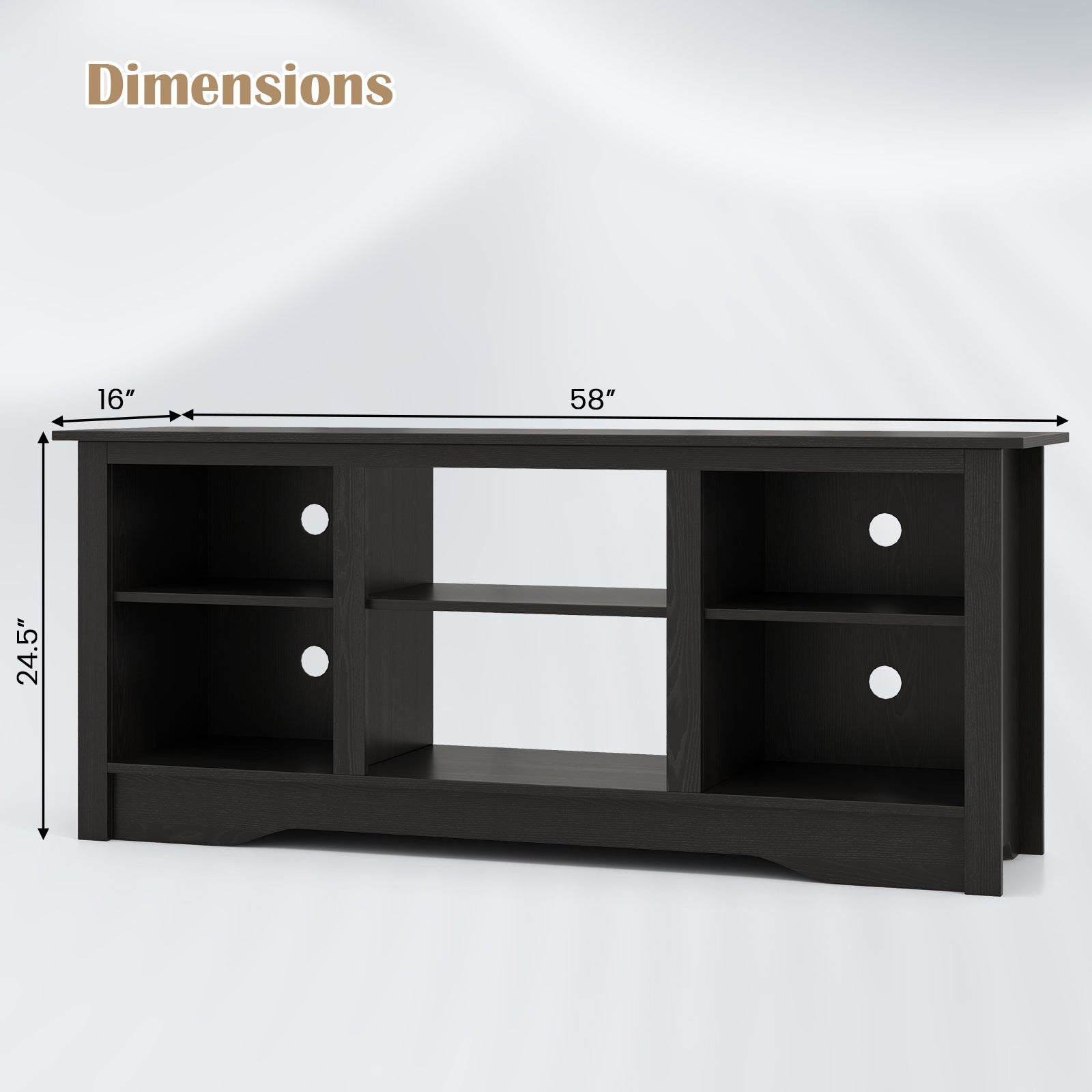 TV Stand for up to 65 Inch Flat Screen TVs with Adjustable Shelves for 18 Inch Electric Fireplace (Not Included)