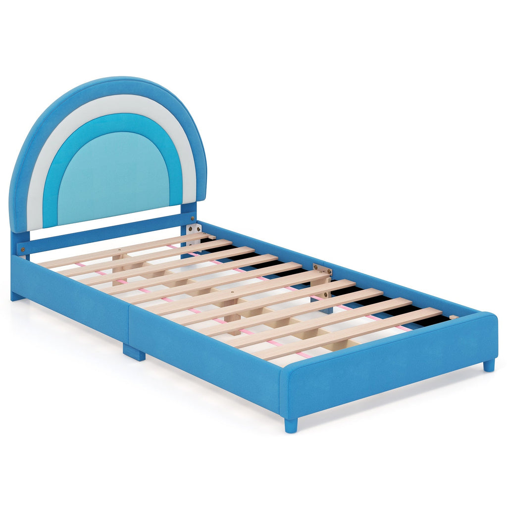 Twin Bed Frame with Height-Adjustable Headboard and Sturdy Wooden Slats