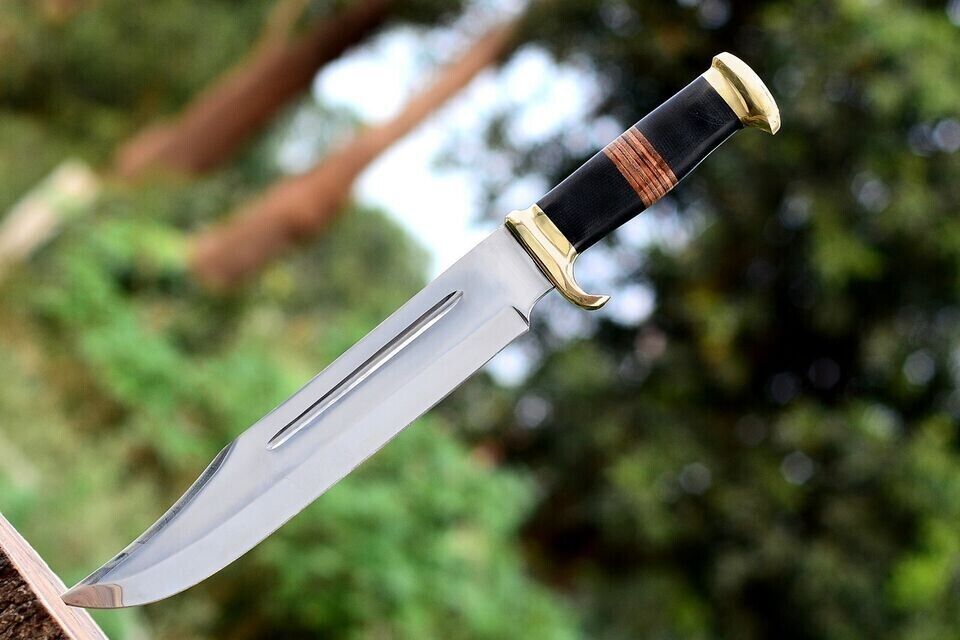 Crocodile Dundee Bowie Knife – 15" Handmade J2 Steel Blade with Brass Guard & Leather Wrapped Handle