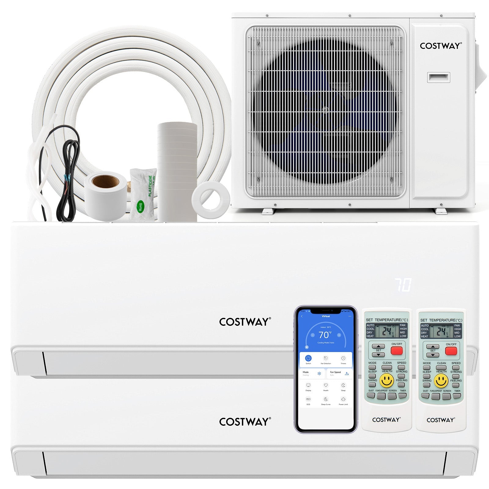 UltrEco Series 18000 BTU 2 Zone 22 SEER2 Mini Split Air Conditioner Wifi Enabled with Heat Pump