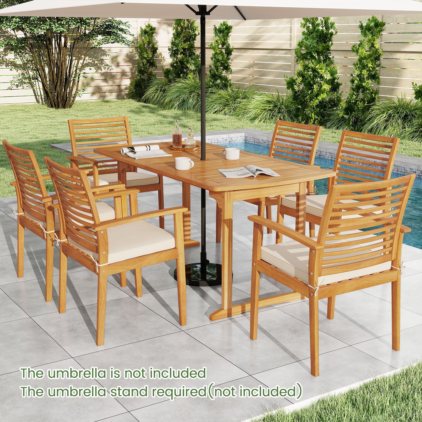 Acacia Wood 7-Piece Patio Dining Set with Umbrella Hole