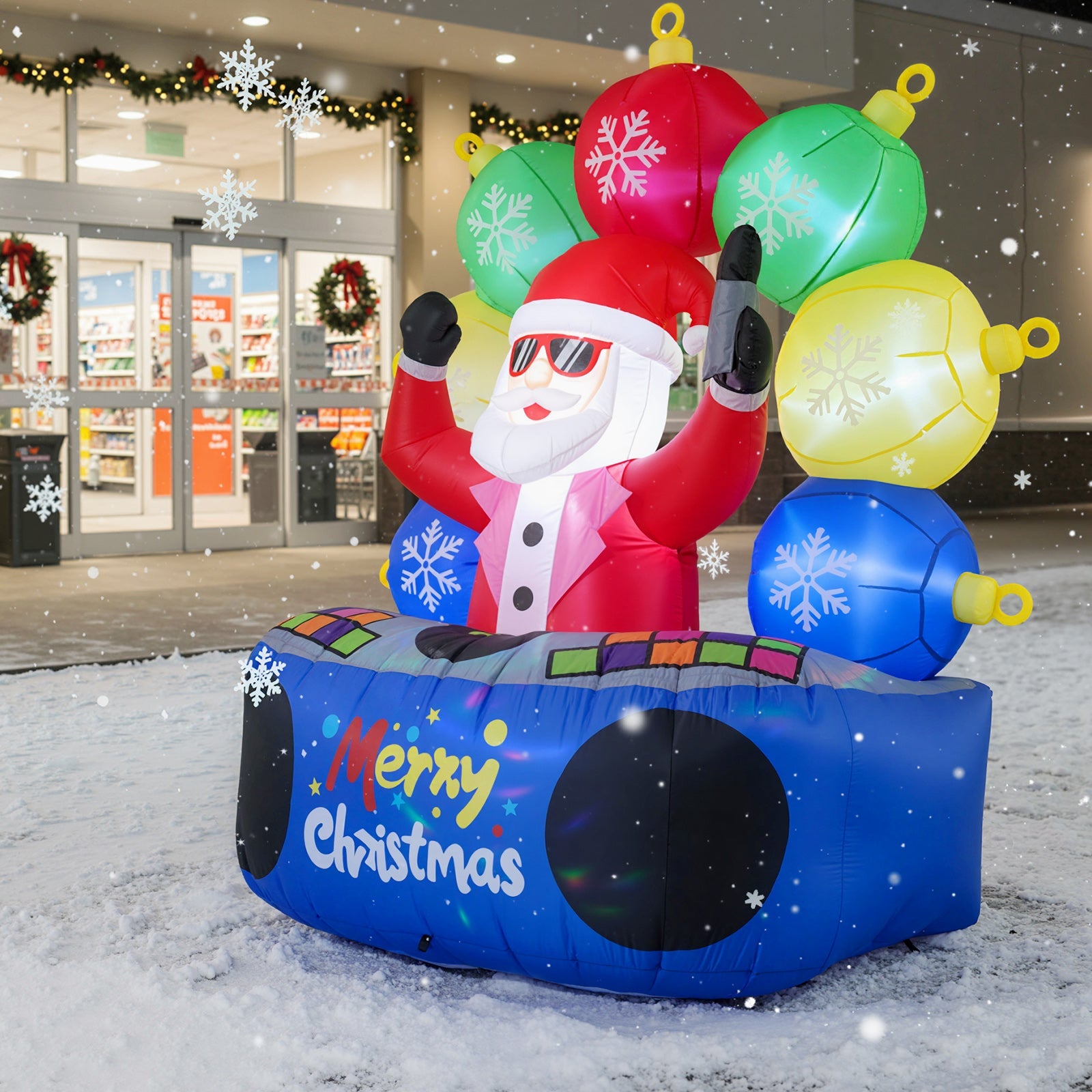 6 Feet Inflatable DJ Santa with Rotating Music Light and Flashing LEDs