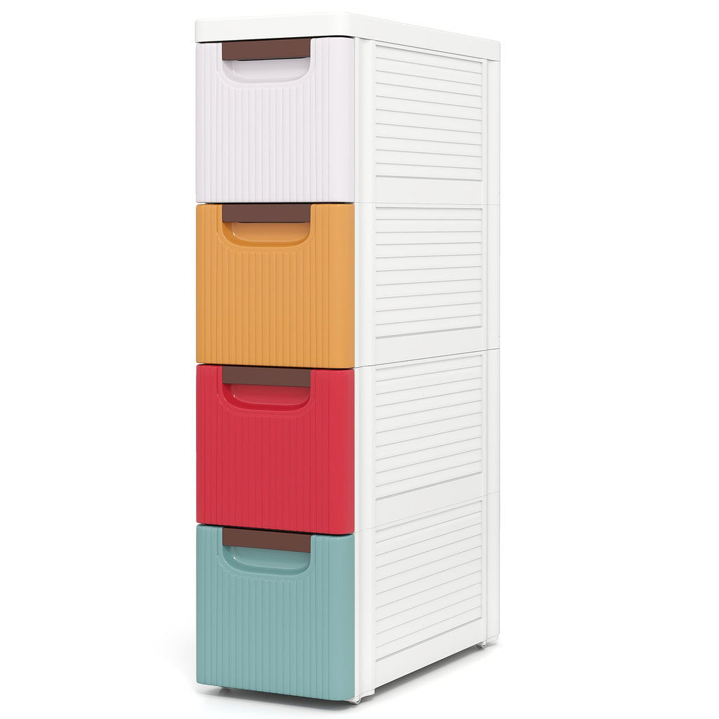 4-Drawer Rolling Organizer Unit Narrow Storage Cabinet with Built-In Wheels for Small Space-Colorful