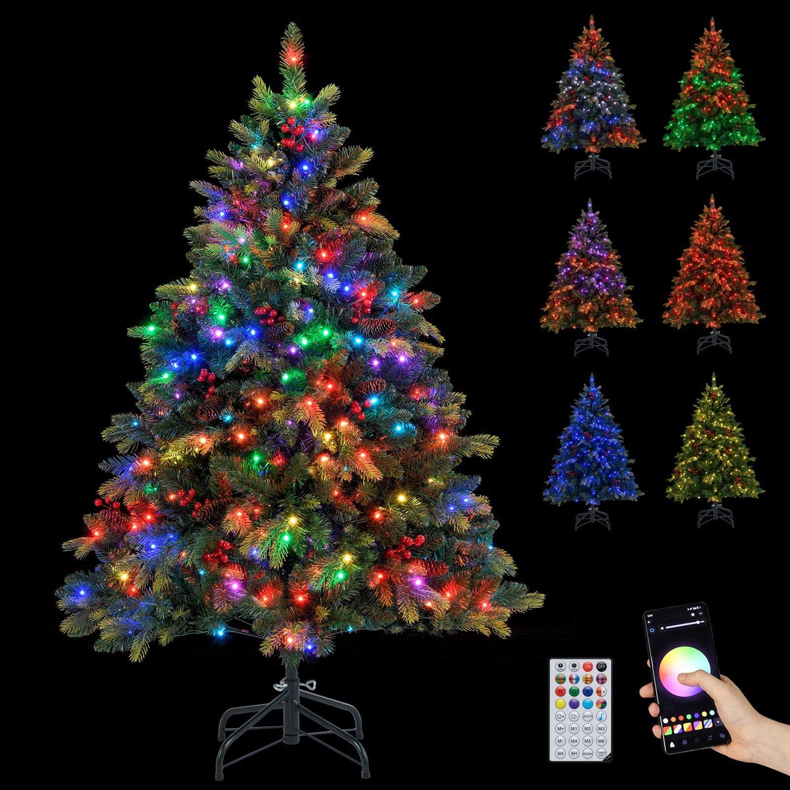 5/6/7/8 FT Artificial Christmas Tree with LED Lights and Remote APP Control
