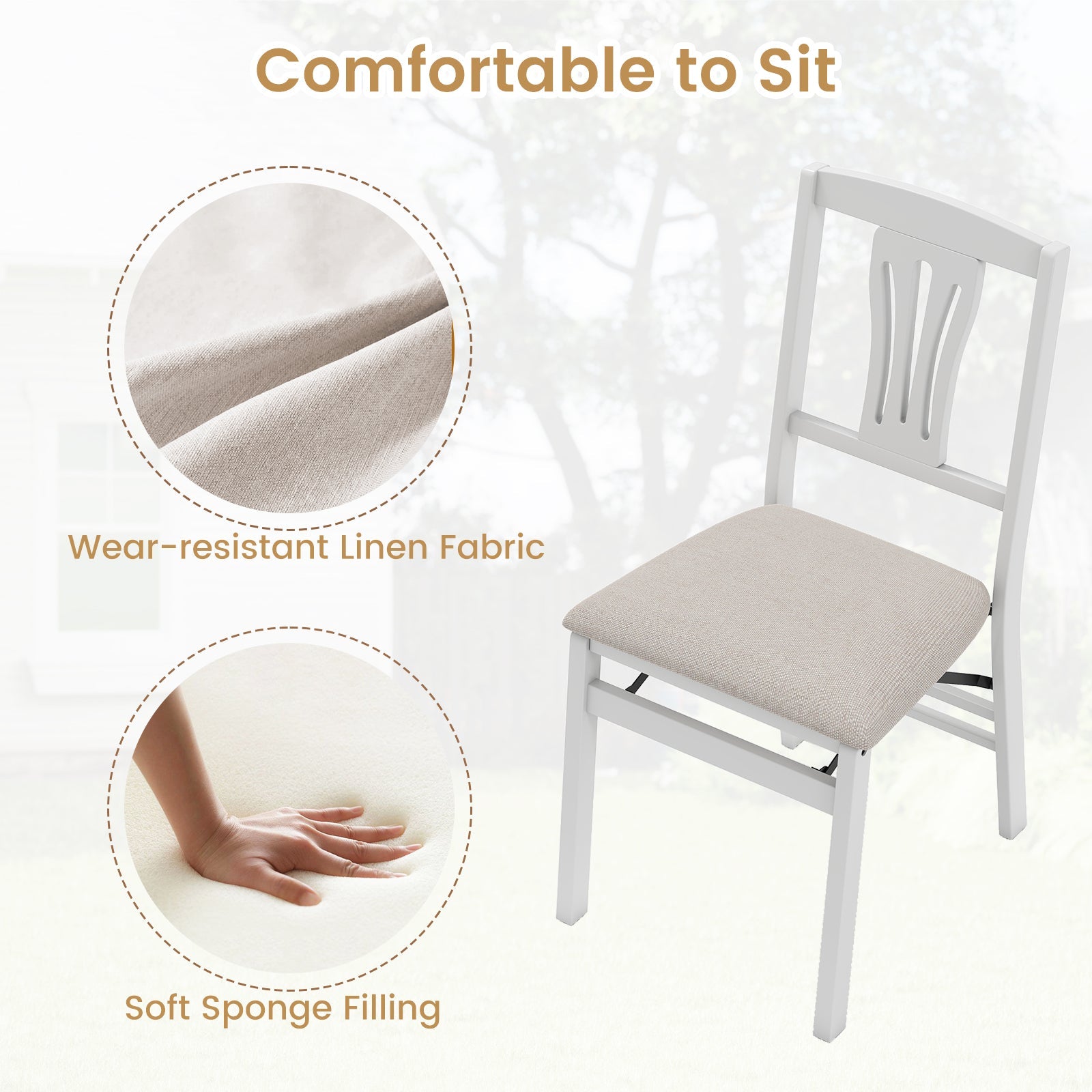 Folding Kitchen Chairs Set of 4 Upholstered Dining Chairs with Comfy Padded Seats-White