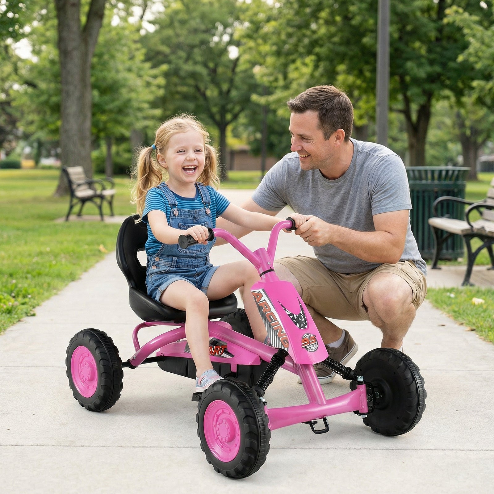 Go Kart for Kids 4 Wheel with Steering Handlebars and Adjustable Seat