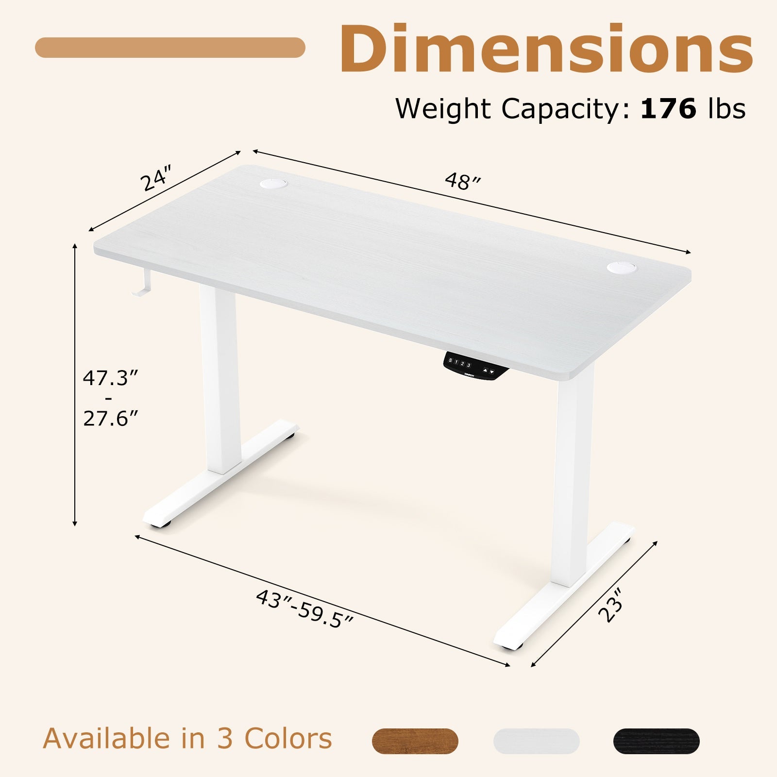 Electric Standing Desk Height Adjustable with 3 Memory Heights White