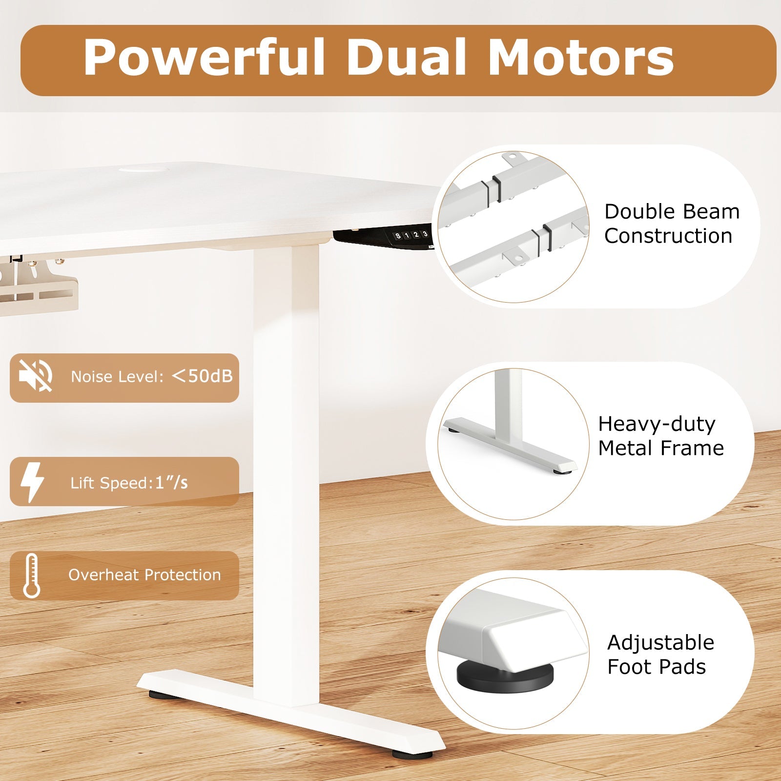 Electric Standing Desk Height Adjustable with 3 Memory Heights White