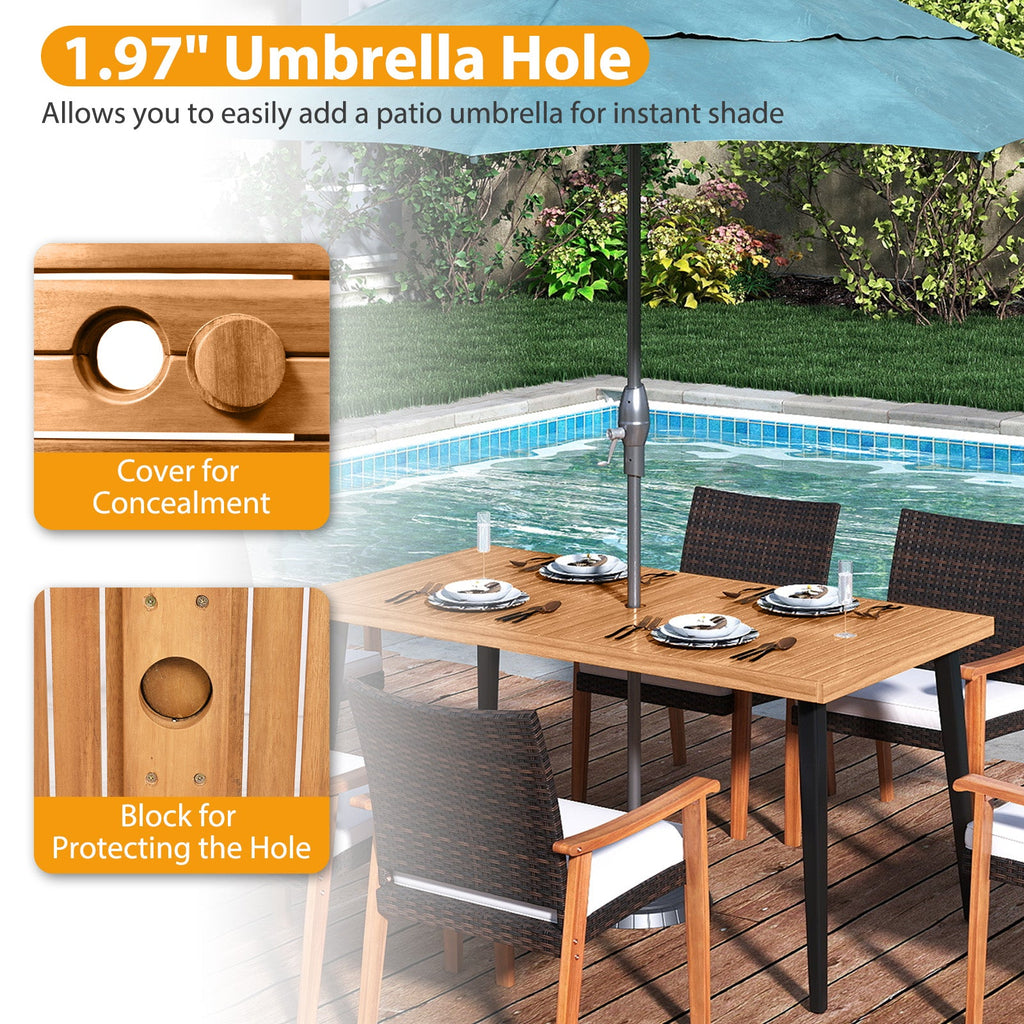 7-Pieces Patio Dining Table Set Acacia Wood Table and 6 Armchairs