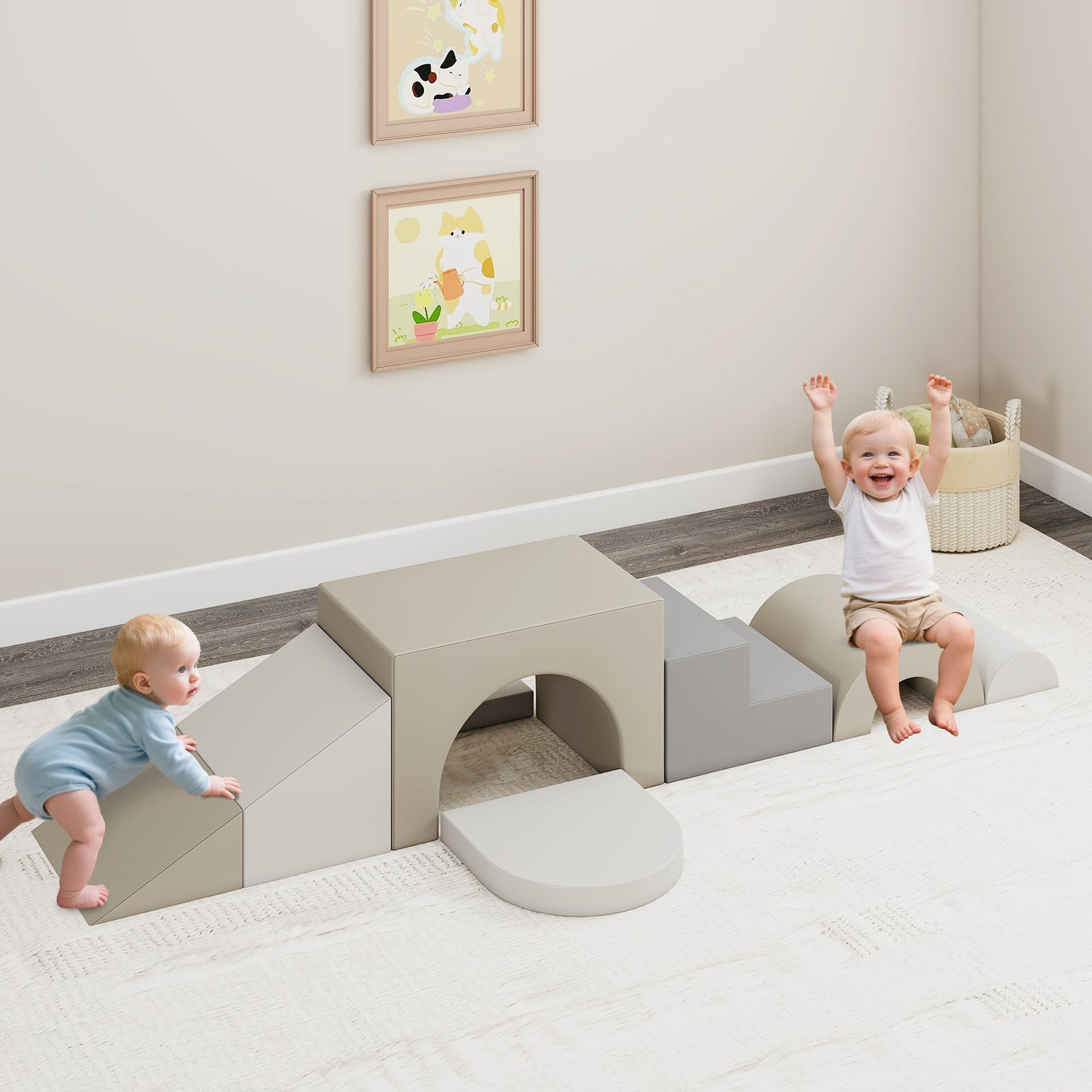 7-Piece Soft Foam Toddler Climbing Blocks Set PU Leather for 1+ Year Old