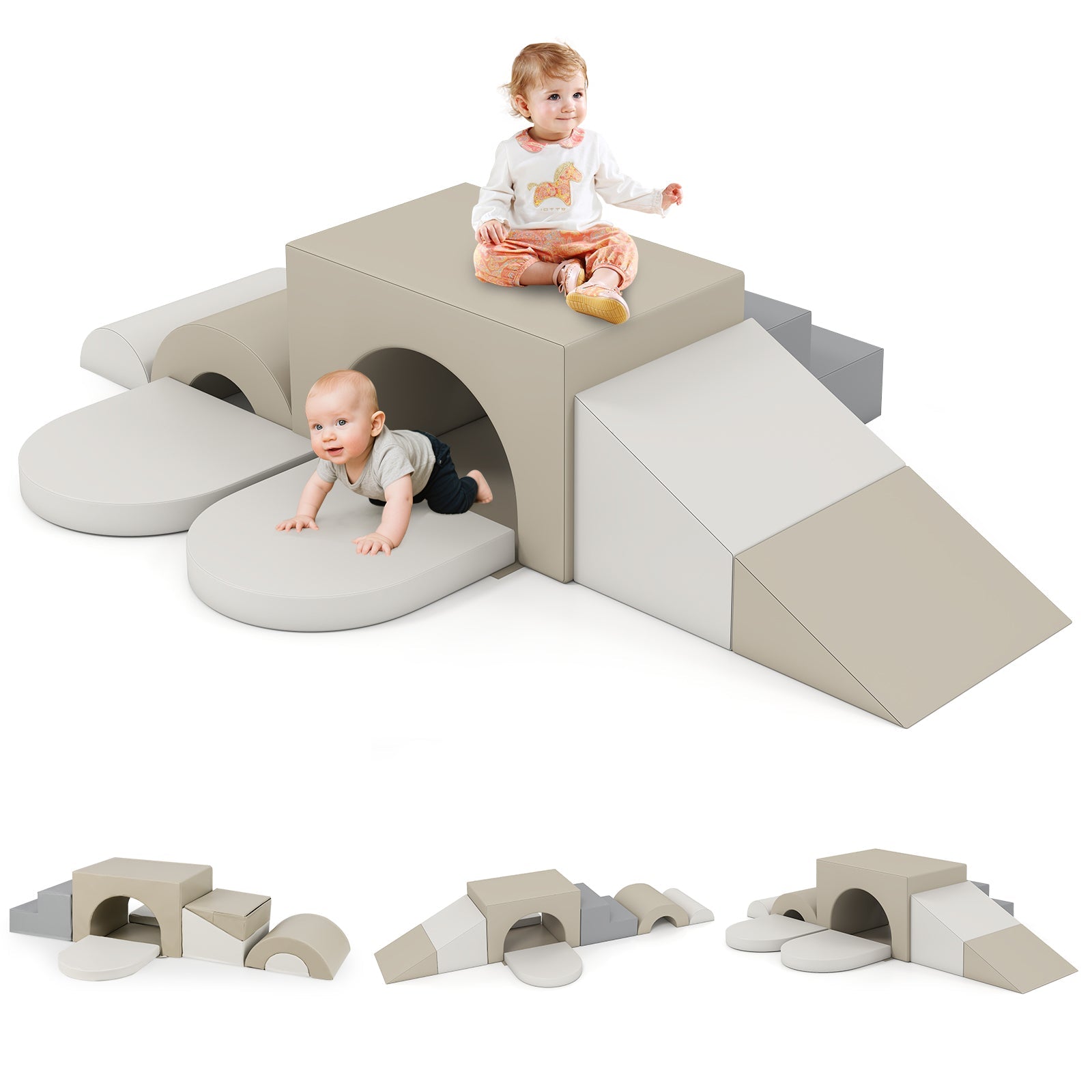 7-Piece Soft Foam Toddler Climbing Blocks Set PU Leather for 1+ Year Old