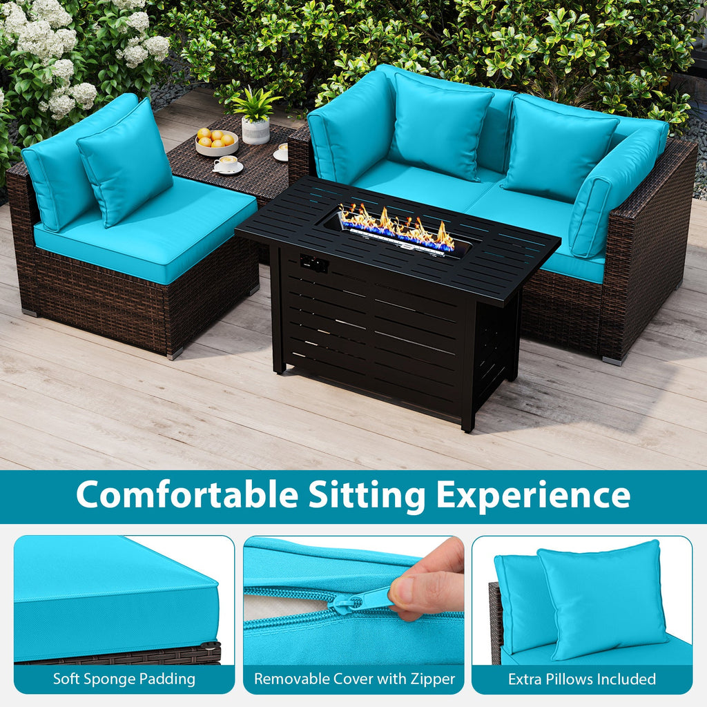Heavy-duty Frame Rattan Sofa Set with 60000 BTU Firepit Table