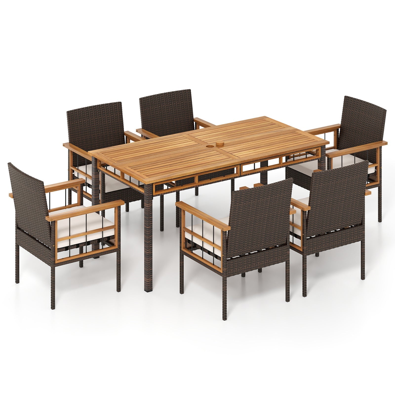 7 Pieces PE Wicker Patio Dining Set for Garden and Backyard