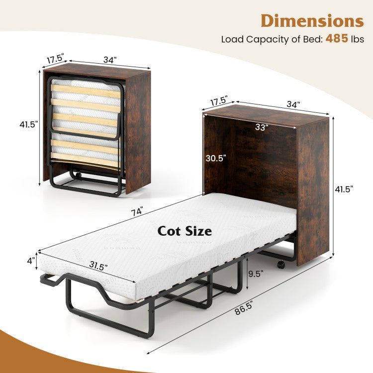 3-Piece Space-Saving Living Room with Teddy Sofa Display Bookshelf & Foldable Murphy Bed