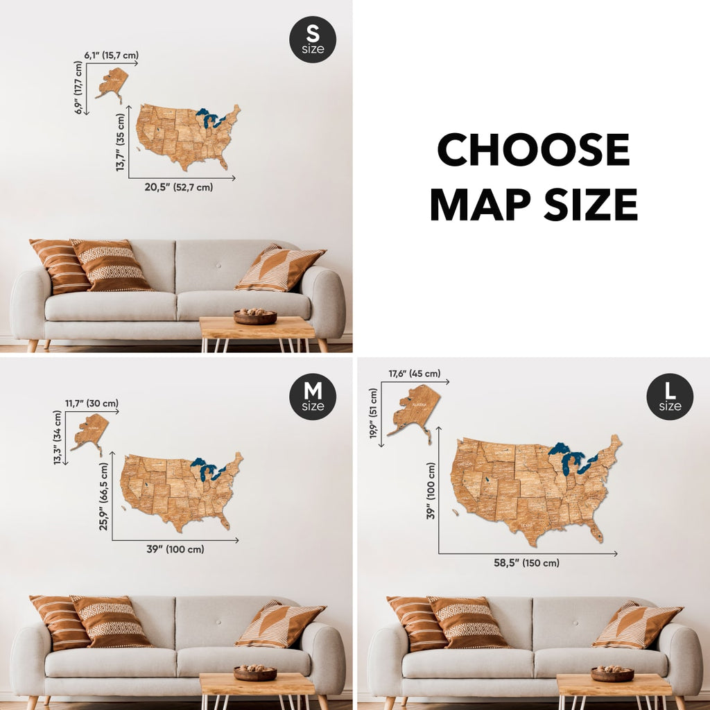 Wooden 3d Map of USA - Oak