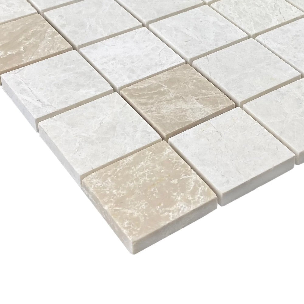 Vanilla Beige Natural Marble Honed Mosaic Tile 2x2 - Pre-mounted 12x12 Mesh Sheet