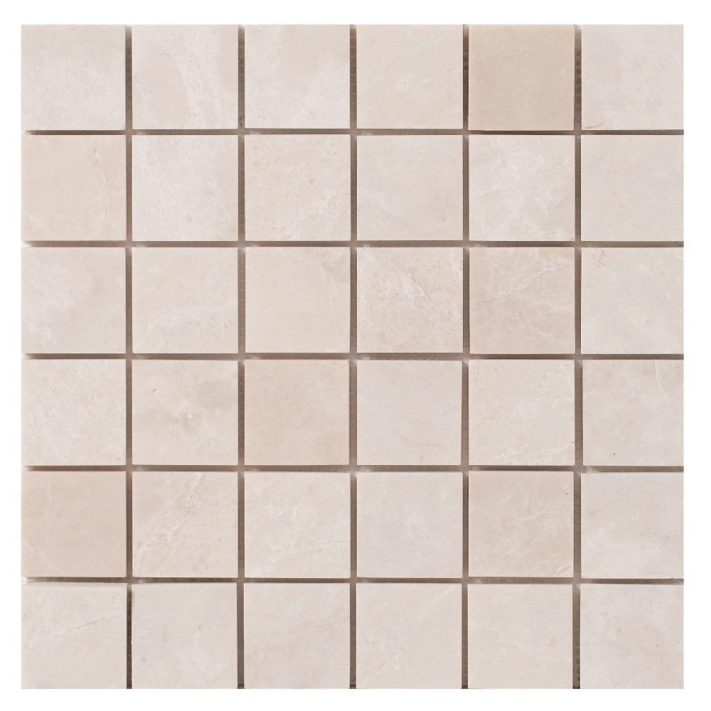 Vanilla Beige Natural Marble Honed Mosaic Tile 2x2 - Pre-mounted 12x12 Mesh Sheet