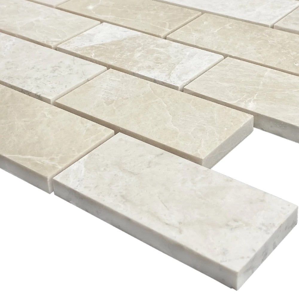 Vanilla Beige Marble Brick Mosaic Tile - Honed 2x4 on 12x12 Mesh