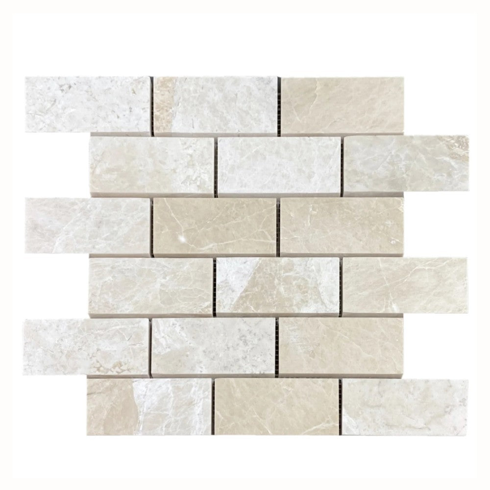 Vanilla Beige Marble Brick Mosaic Tile - Honed 2x4 on 12x12 Mesh