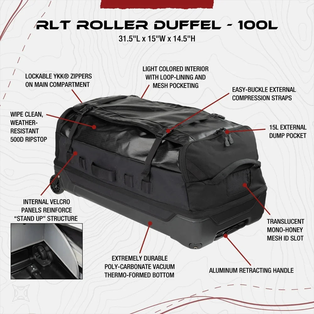 Vertx RLT 100L Duffel Bag | Large 100L Rolling Gear Bag | Keeps Gear Dry & Easy to Organize